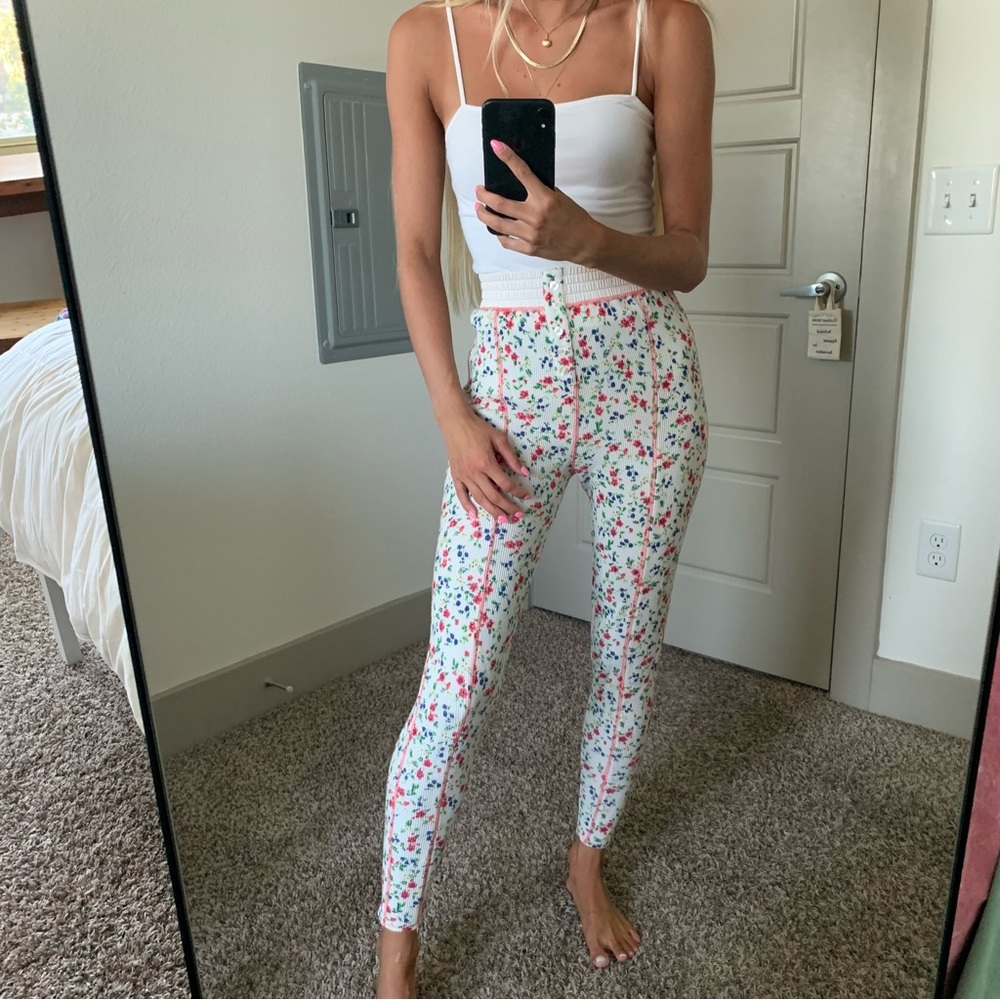 Vintage Waffle Floral Patterned Cozy Pants